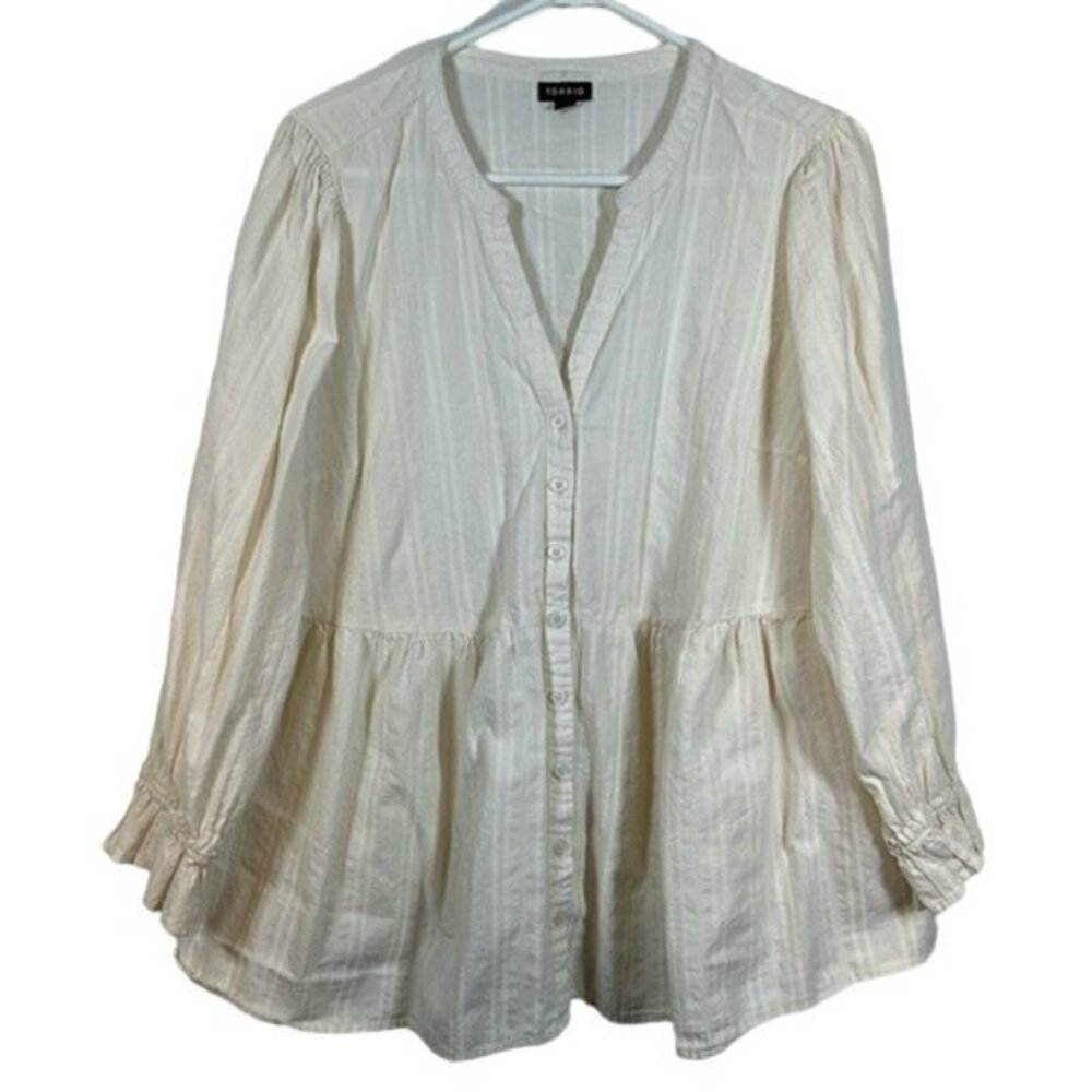 TORRID Bohemian Off White/Cream Button Down Blouson L/S Blouse 1/1X EUC #1335-LA